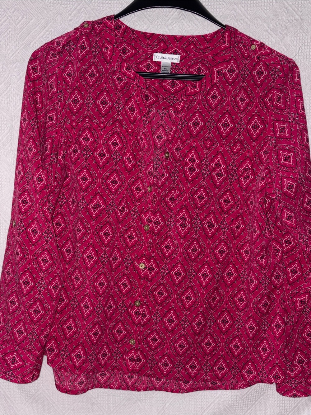 croft & barrow Fuchsia Pink Geometric Button-Front Blouse